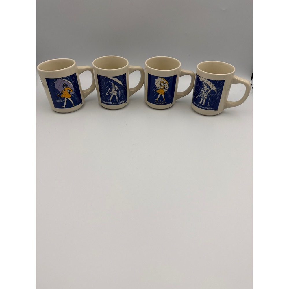 Vintage Morton Salt Girl Mug Set of 4 When It Rains It Pours 1914-1968 Japan